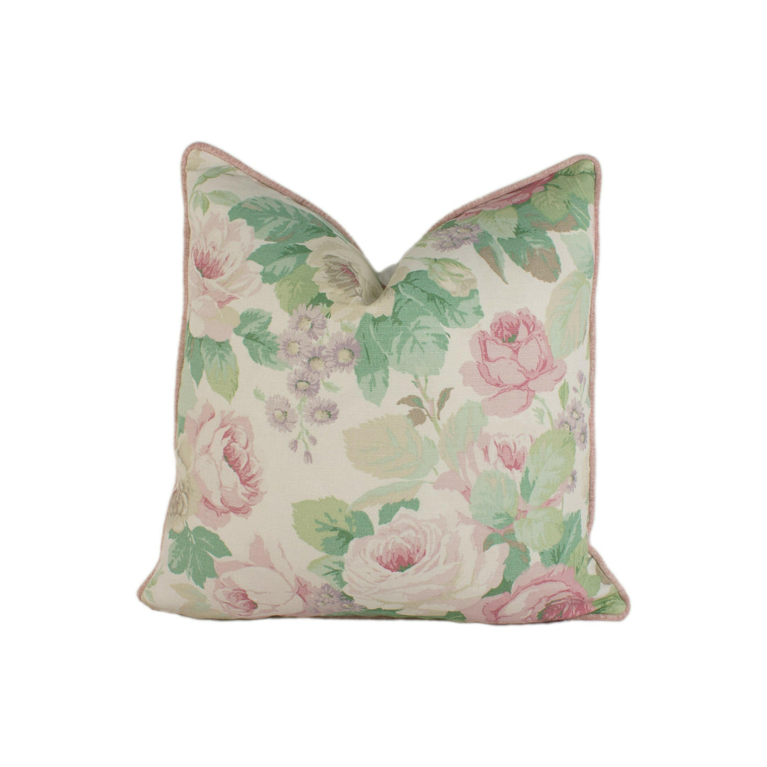 Sanderson - Chelsea - Pink / Celadon - Contrast Piped Cushion Cover Throw Pillow Designer Home Decor.