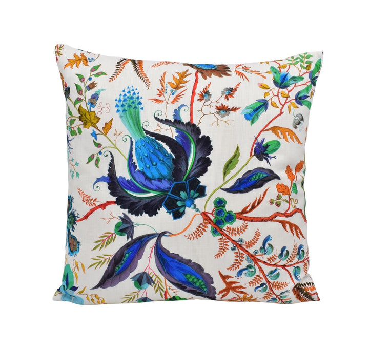 a vibrant, colorful pillow with a floral pattern.