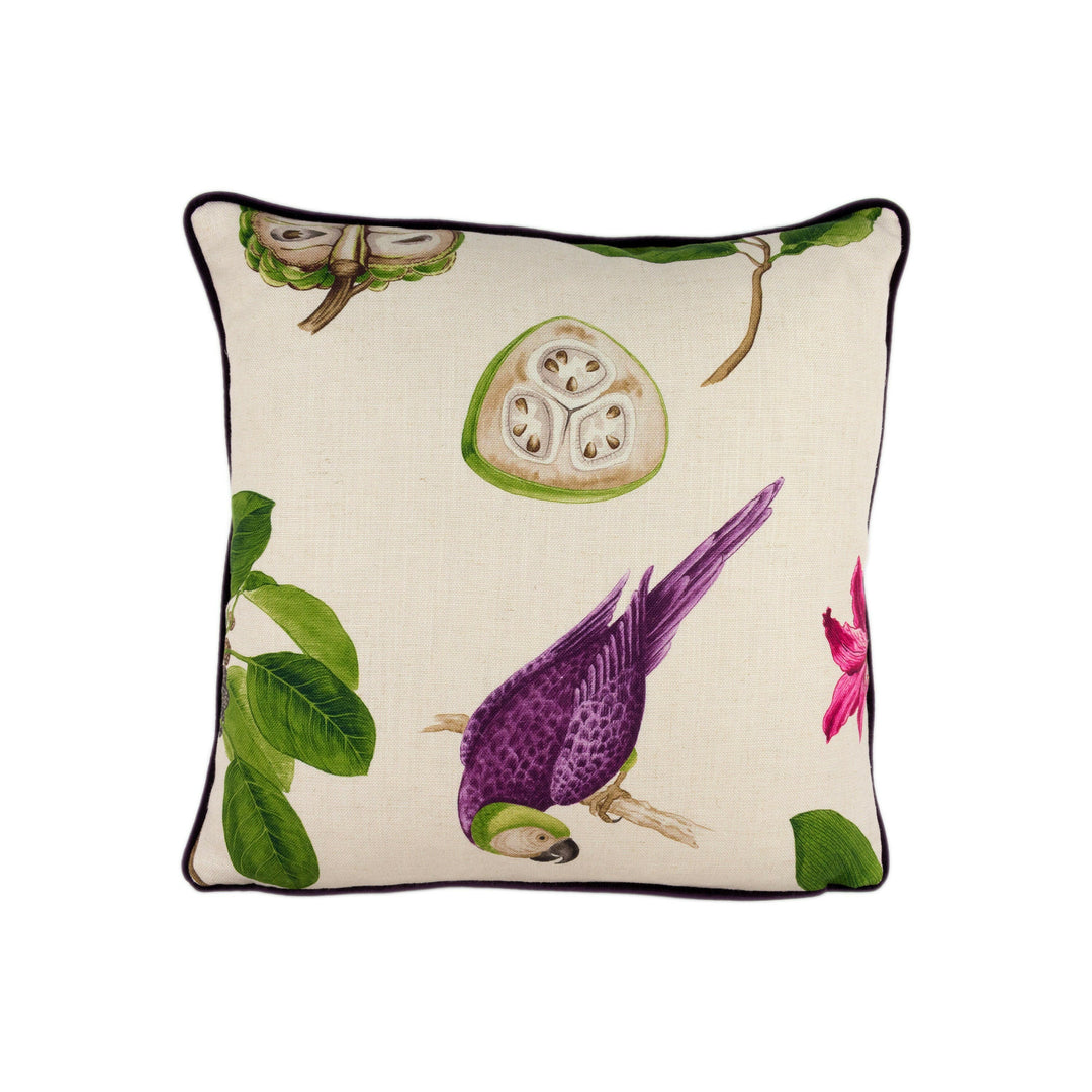 Sanderson - Capuchins - Boysenberry - Cushion Cover Contrast Piped Throw Pillow Designer Home Decor.