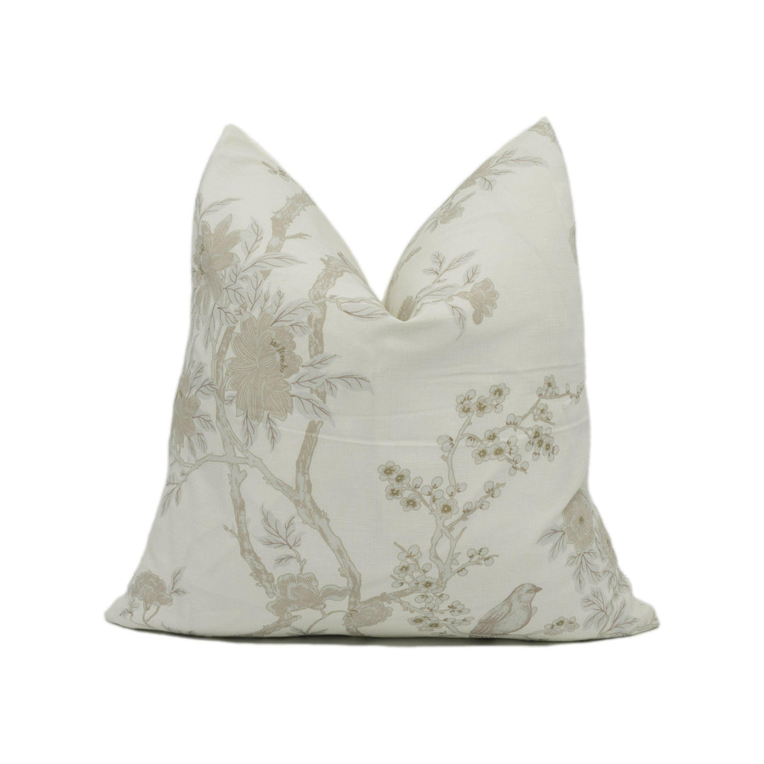 Ralph Lauren - Marlowe Floral Silk - Silver - Chic Tree Foliage and Birds Cushion Cover - Handmade Throw Pillow - Designer Home Décor.