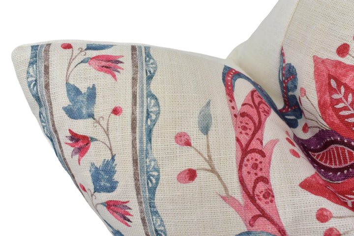 Nina Campbell - Montsoreau Clermont - Red / Blue / Amethyst - 18th Century Indian Flora and Fauna Designer Cushion Cover - Luxury Throw.