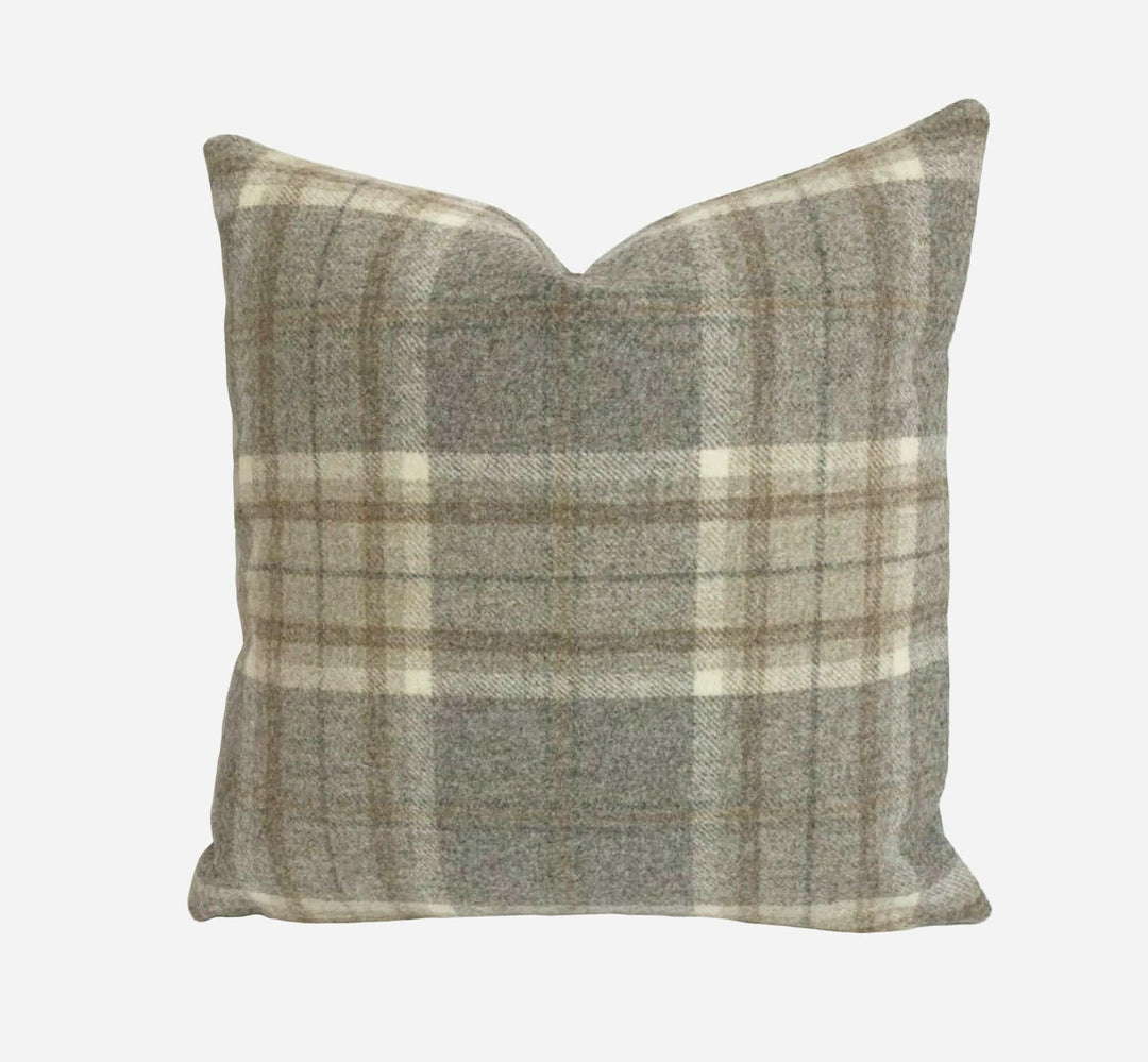 Abraham Moon - Aysgarth - Mushroom - 100% Wool Cushion Cover - Designer Plaid Pillow Cover - Handmade Custom Abraham Moon Pillow.