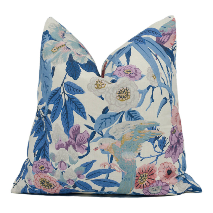 Sanderson - Bamboo & Bird - China Blue / Lotus Pink - Japanese Inspired Floral Cushion Cover - Handmade Throw Pillow - Designer Home Décor.