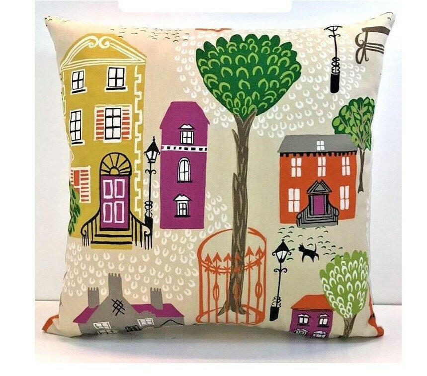 Sanderson - Jubilee Square - Blackcurrant / Orange - Stunning Cushion Cover Throw Pillow Designer Home Decor.