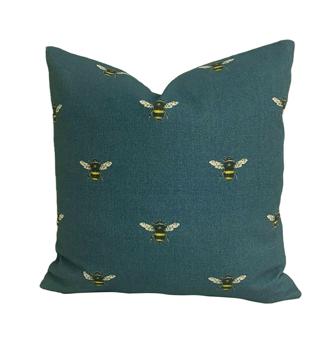 Clarke & Clarke - Abeja - Teal - Cute Bee Cushion Cover Throw Pillow Designer Home Decor.