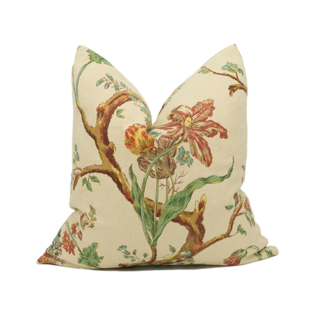 Robert Kime - Tulip Tree - Grand Large Scale Charming Floral Cushion Cover - Handmade Throw Pillow - Designer Home Décor.