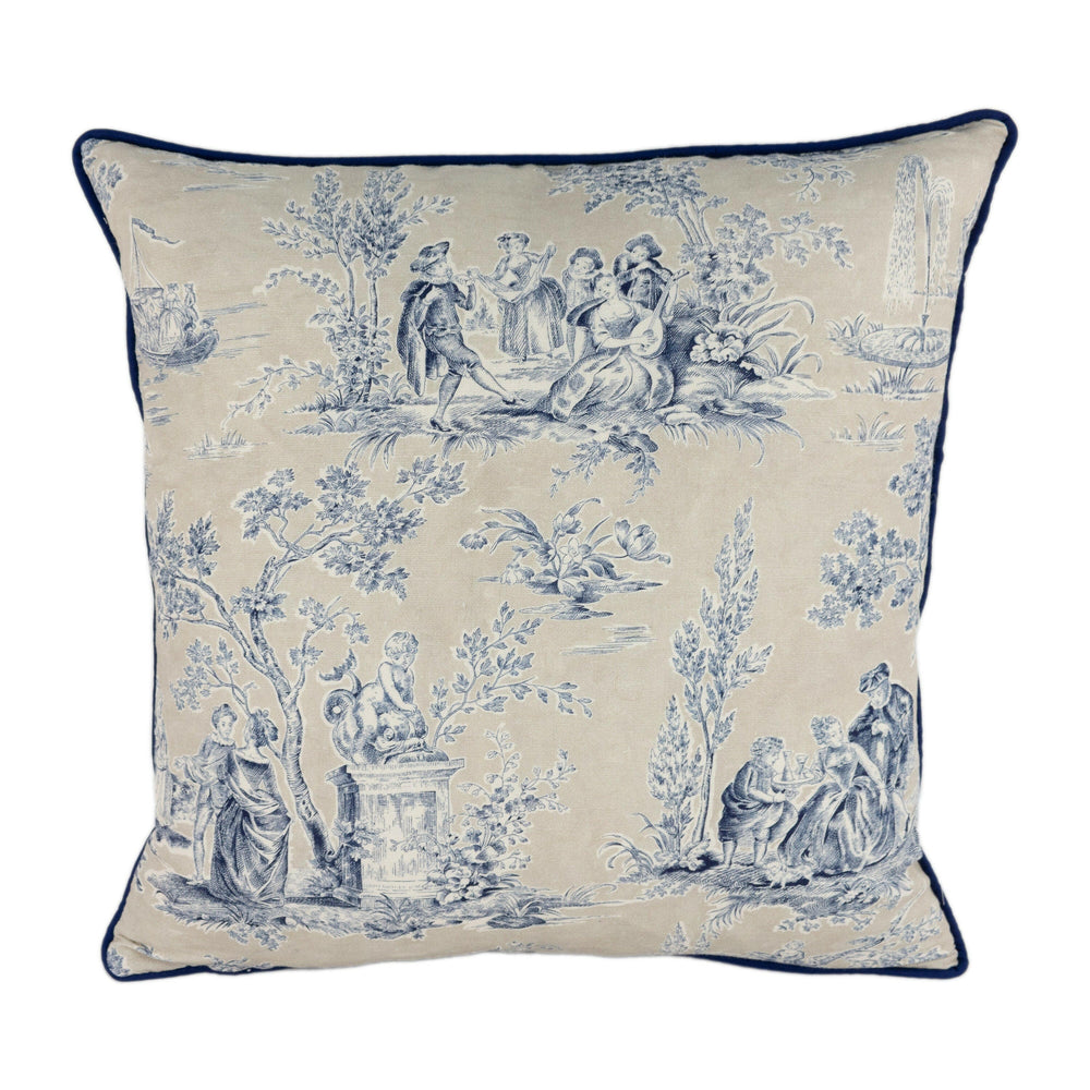Sanderson - Josette - Indigo / Taupe - Stunning Designer Cushion Cover Home Decor Throw Pillow Contrast Piped.
