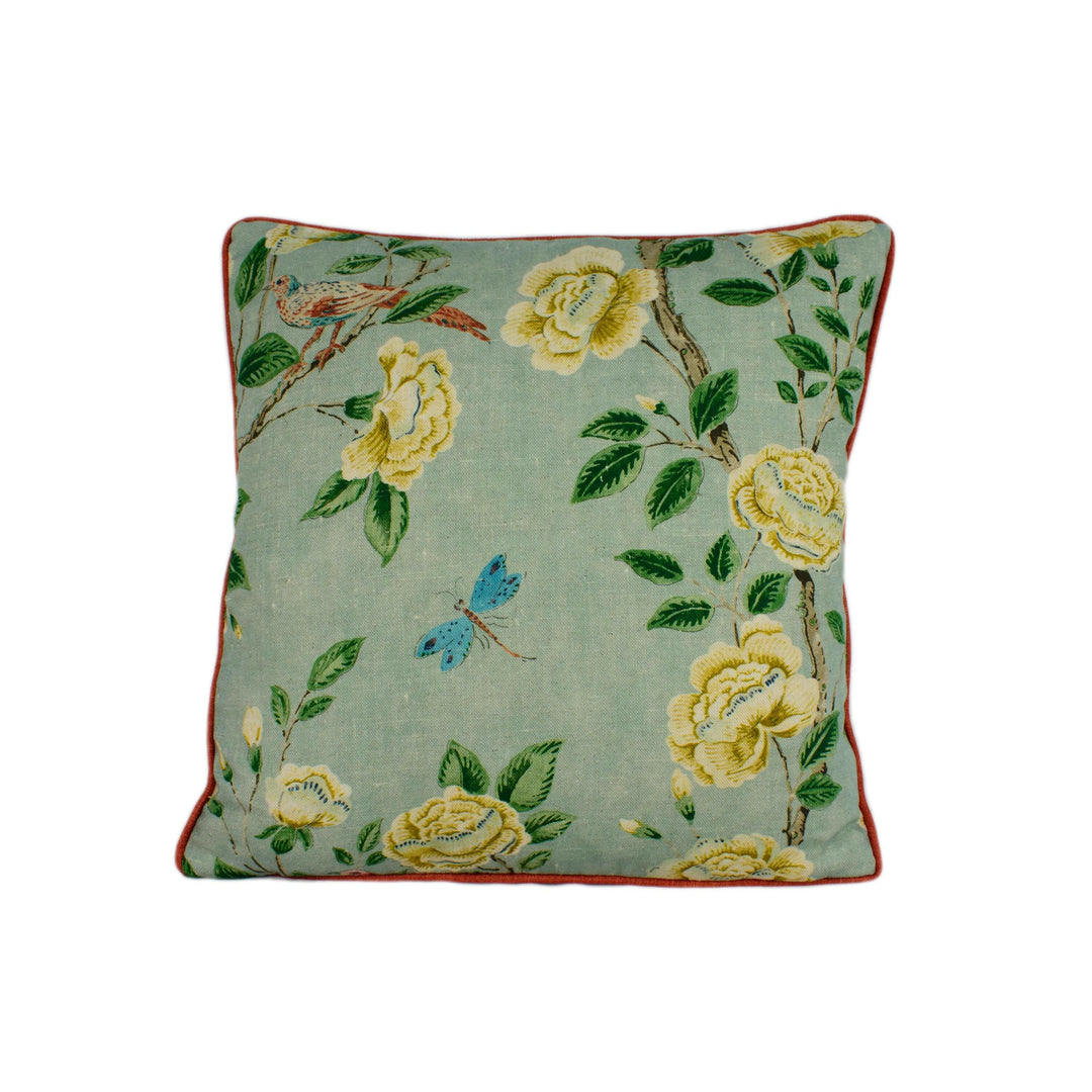 Sanderson - Andhara - Seaglass - Classic Flora and Fauna Chinoiserie Designer Cushion Cover - Luxury Throw Pillow - Handmade Home Décor.