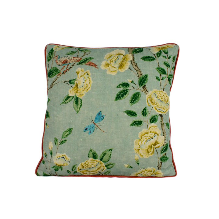 Sanderson - Andhara - Seaglass - Classic Flora and Fauna Chinoiserie Designer Cushion Cover - Luxury Throw Pillow - Handmade Home Décor.
