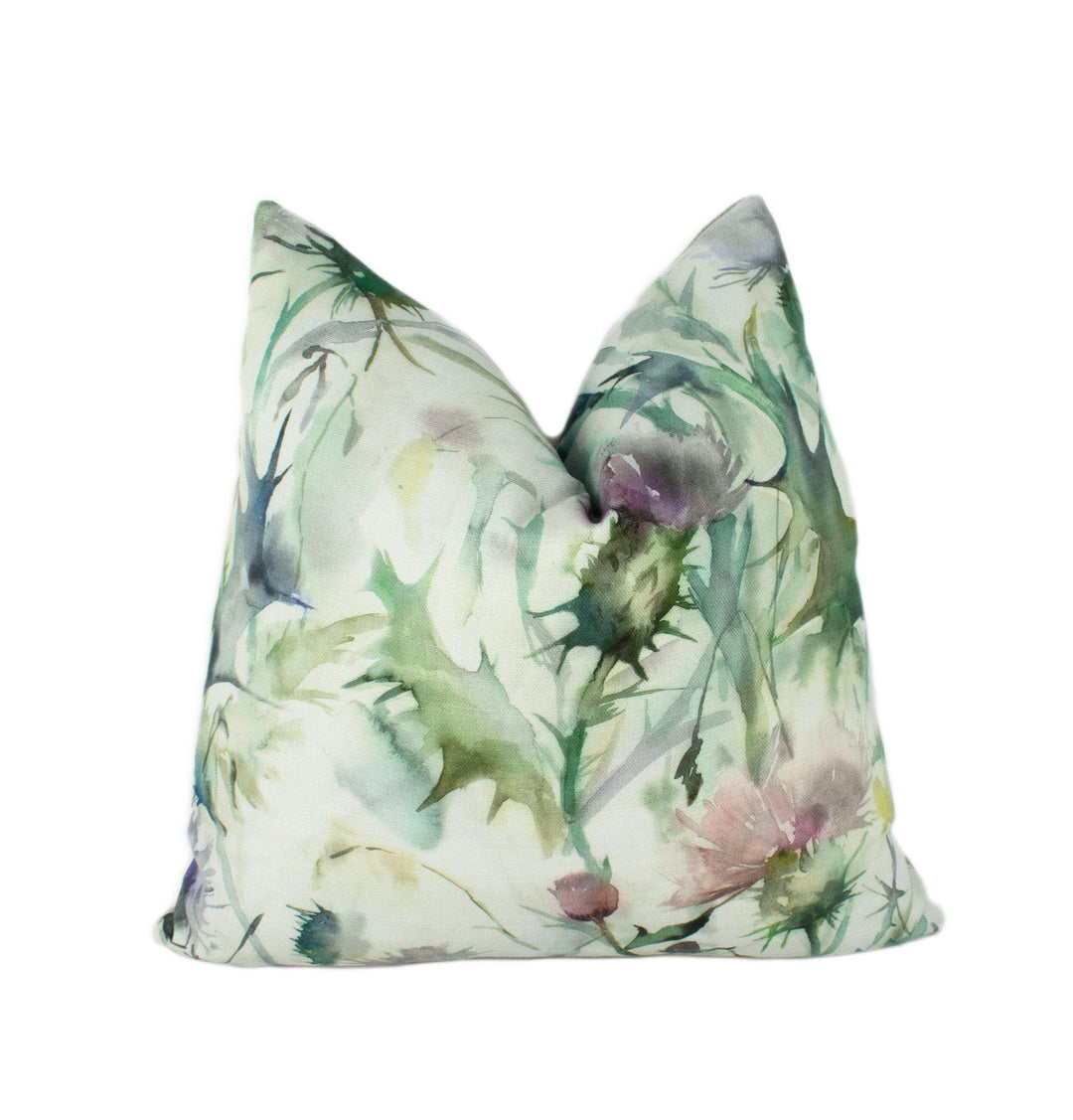 Voyage - Cirsium - Damson - Stunning Floral Watercolour Thistle Cushion Cover - Handmade Throw Pillow Designer Home Decor.