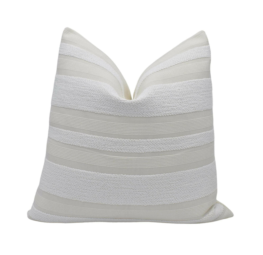 Schumacher - Ohara Stripe Indoor / Outdoor - Ivory - Modern Woven Striped Cushion Cover - White Boucle Stripey Pillow Cover - Custom Pillow.