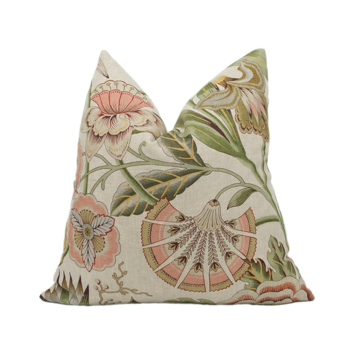 Anna French x Thibaut - Cleo - Red / Gold on Flax - 1920's Exotic Stylized Blooming Floral Designer Cushion Cover - Luxury Throw Pillow.