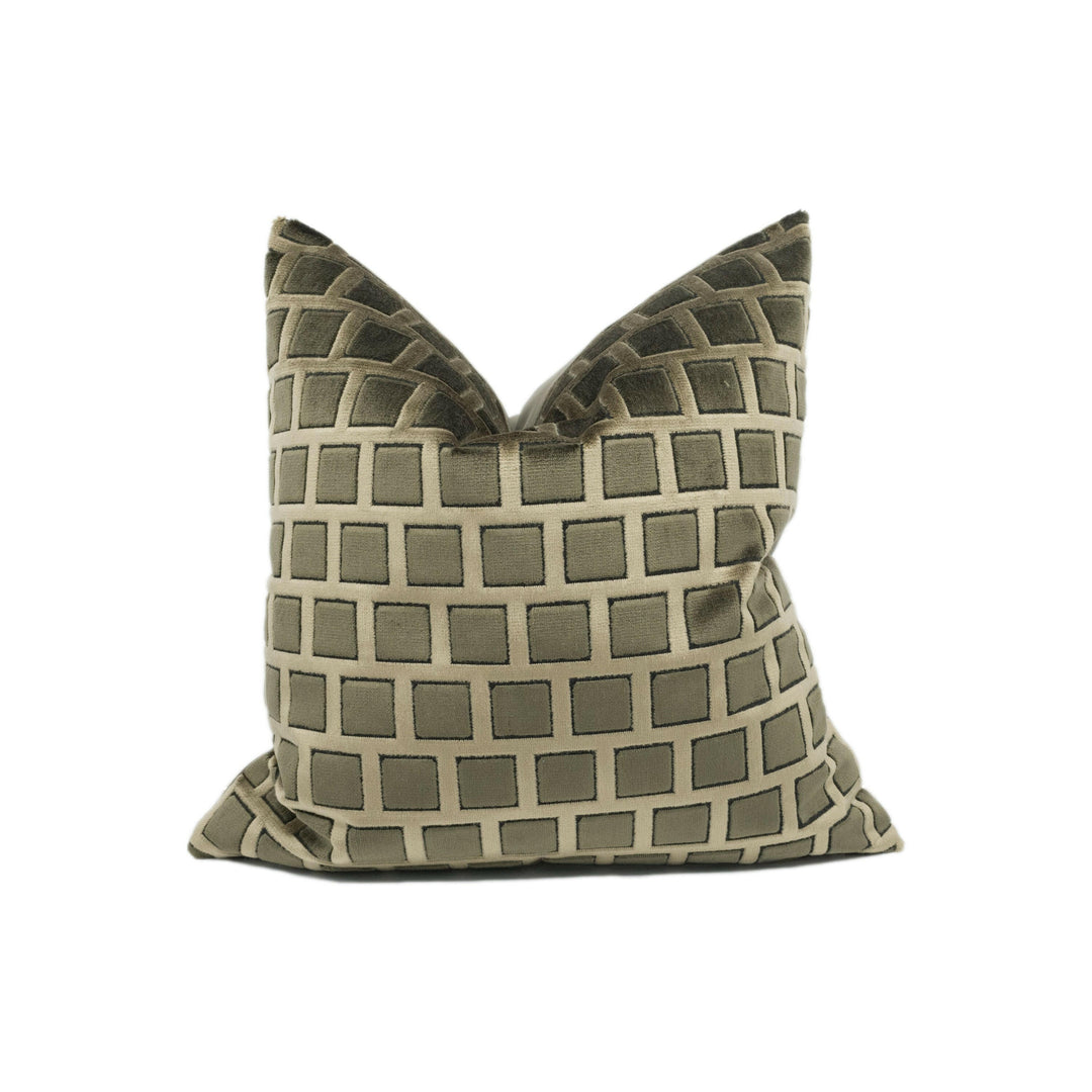 Panaz - Monroe - Mocha - Modern Brown Geometric Velvet Designer Cushion Cover - Handmade Throw Pillow - Luxury Home Decor.