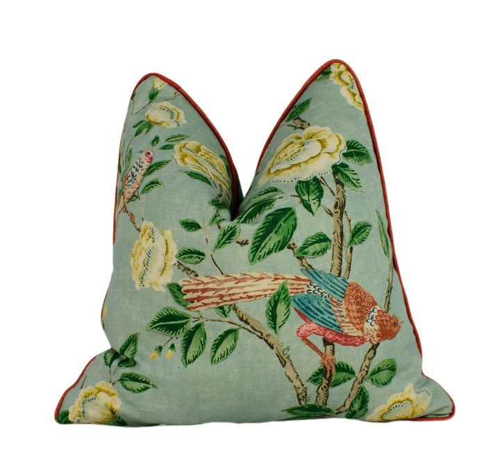 Sanderson - Andhara - Seaglass - Classic Flora and Fauna Chinoiserie Designer Cushion Cover - Luxury Throw Pillow - Handmade Home Décor.