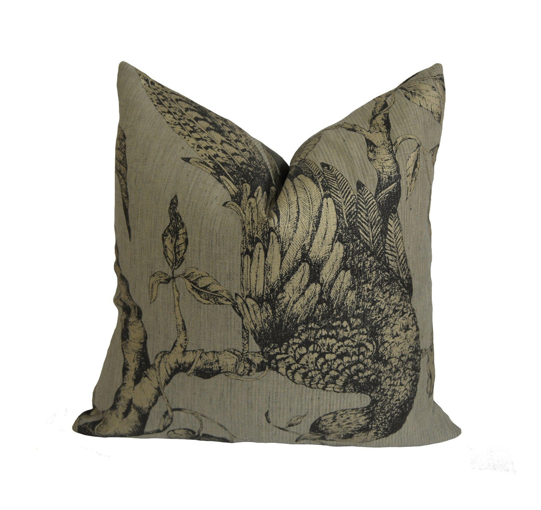 Zoffany - Darnley Toile - Empire Grey - Stunning Sophisticated Metallic Bird Cushion Cover - Handmade Throw Pillow Designer Home Decor.