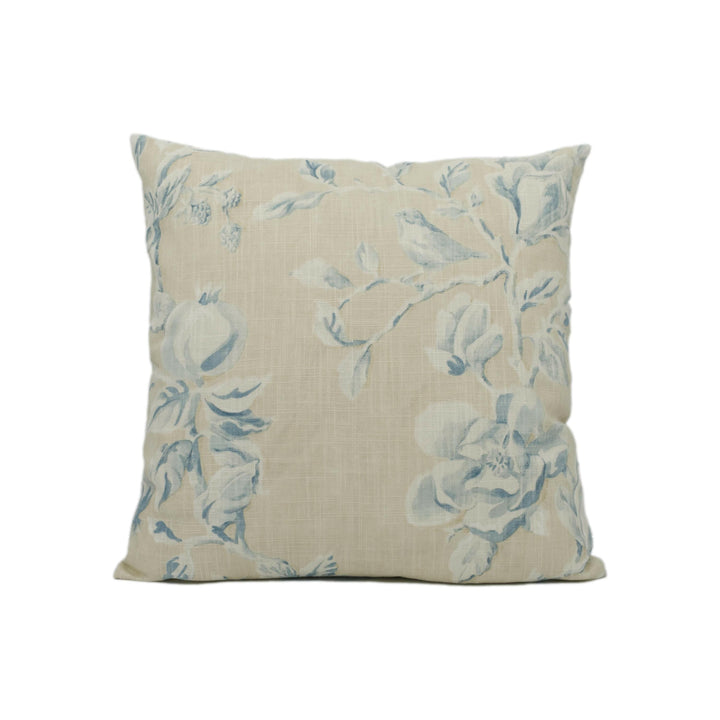 Sanderson - Magnolia & Pomegranate - Parchment / Sky Blue - Large Scale Floral Cushion Cover - Handmade Throw Pillow - Designer Home Décor.