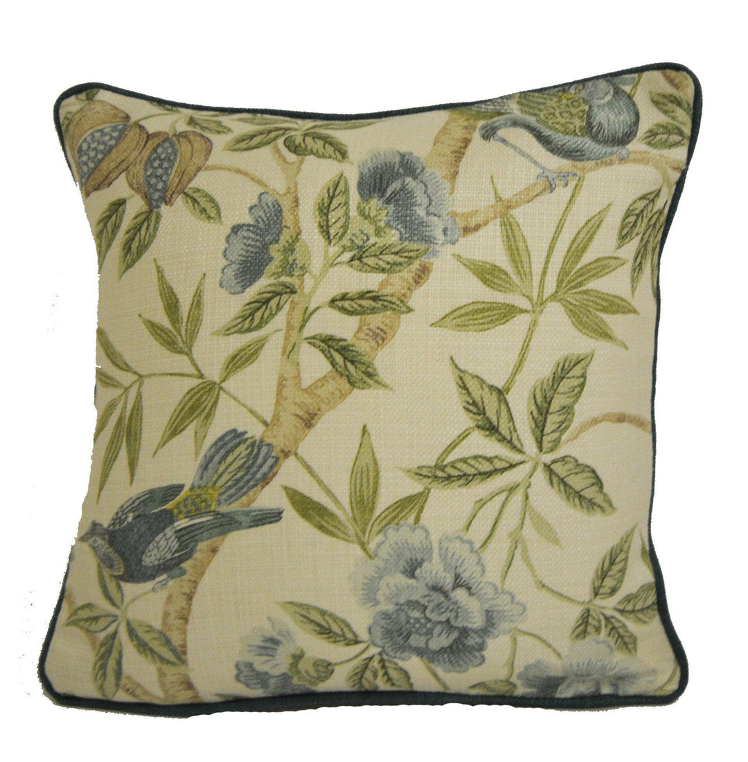 Sanderson - Abbeville - Blue / Ivory - Contrast Piped Cushion Cover Throw Pillow Designer Home Decor.