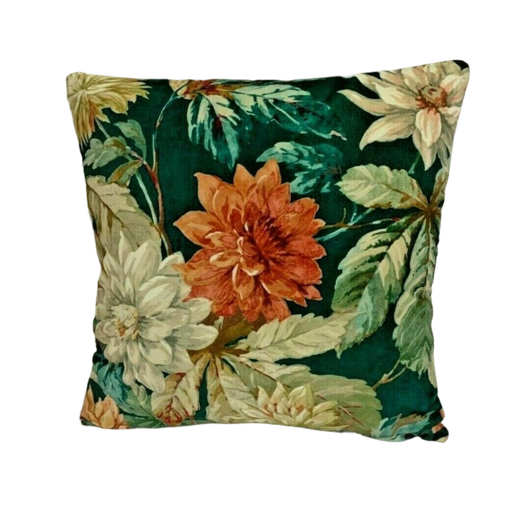 Sanderson - Dahlia & Rosehip Velvets - Teal / Russet - Cushion Cover Throw Pillow Designer Home Decor.
