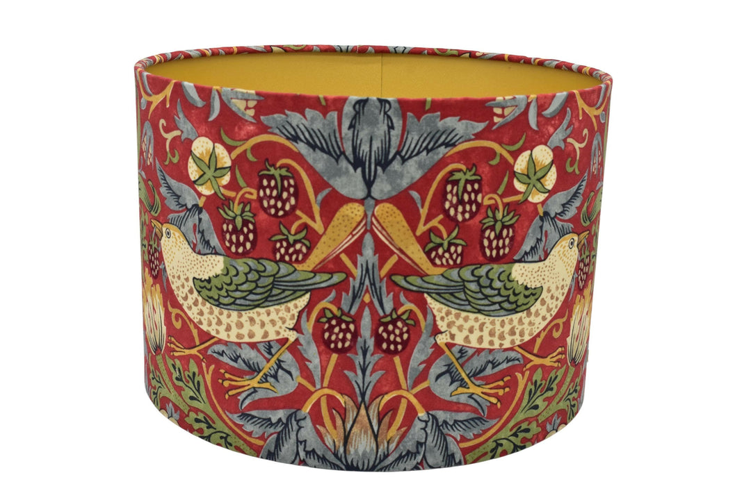 William Morris - Strawberry Thief - Crimson / Slate - Golden Lampshade - Ceiling Shade Stunning Handmade Classic Morris Designer Lamp.