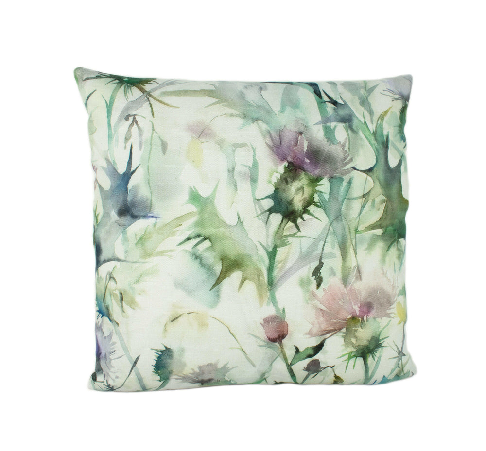 Voyage - Cirsium - Damson - Stunning Floral Watercolour Thistle Cushion Cover - Handmade Throw Pillow Designer Home Decor.