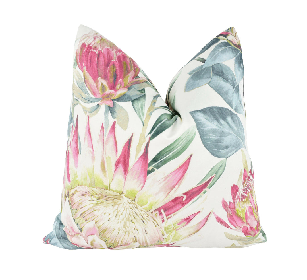 Sanderson - King Protea - Orchid / Grey - Bold Exotic Watercolour Floral Designer Cushion Cover - Luxury Throw Pillow - Handmade Home Decor.