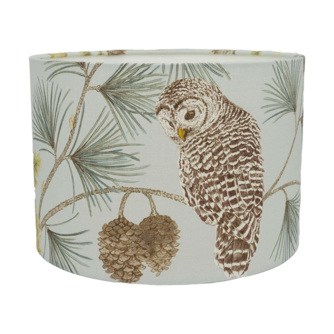 Sanderson - Owlswick - Whitstable Blue - Lampshade - Ceiling Light -  Nature Inspired Snowy Owl Pine Tree Handmade Designer Home Décor.