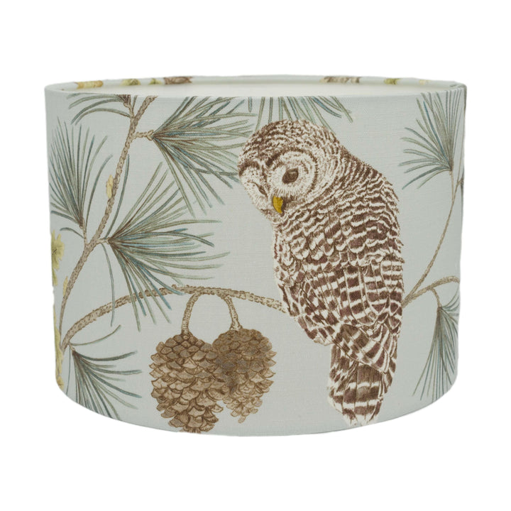Sanderson - Owlswick - Whitstable Blue - Lampshade - Ceiling Light -  Nature Inspired Snowy Owl Pine Tree Handmade Designer Home Décor.
