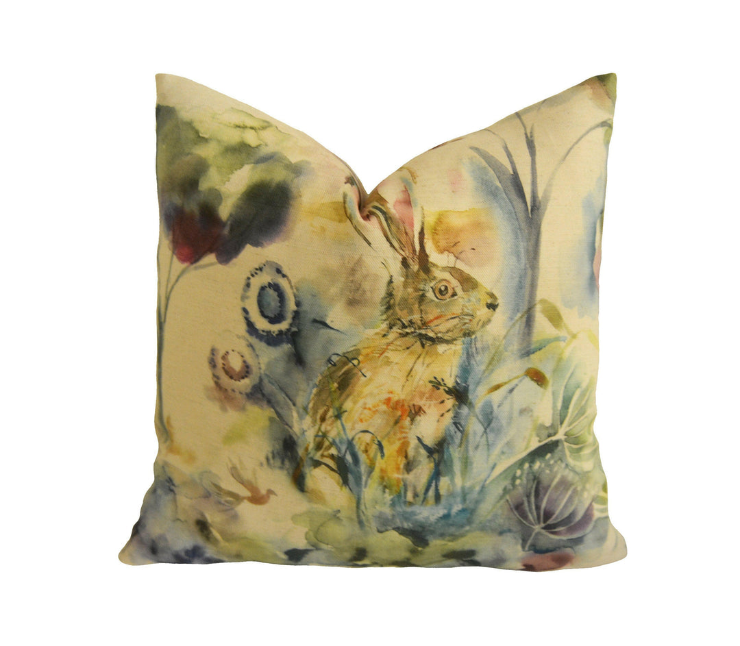 Voyage - Grassmere - Sweetpea -  Sweet Countryside Fox & Hare Cushion Cover - Handmade Throw Pillow Designer Home Decor.