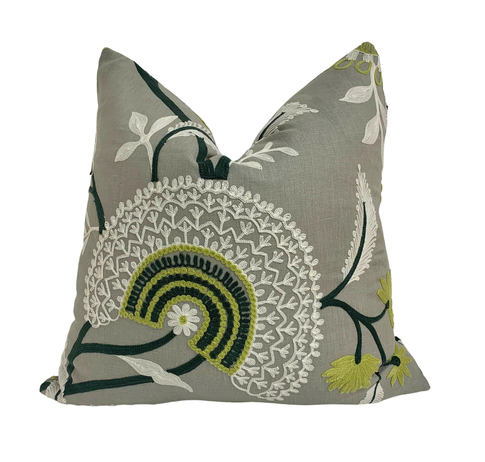 Sanderson - Hakimi - Ash Grey - Embroidered Cushion Cover Throw Pillow Designer Home Decor.
