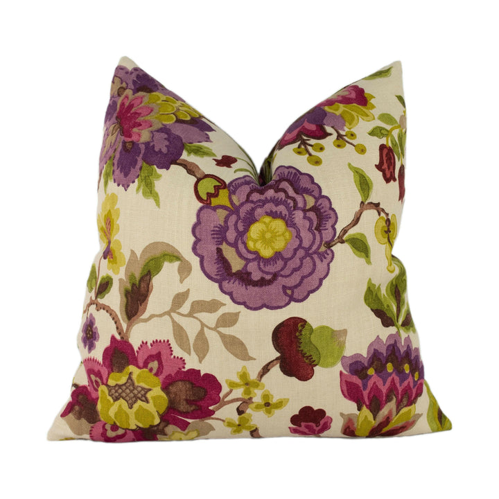 Sanderson - Amanpuri - Mulberry / Olive - Classic 1920's Jacobean Floral Designer Cushion Cover - Luxury Throw Pillow - Handmade Home Decor.