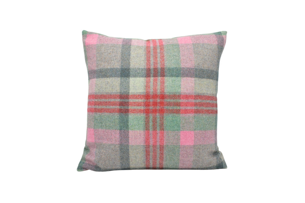 Abraham Moon - Melbourne - Aqua / Flamingo -  100% Wool Cushion Cover - Designer Plaid Pillow Cover - Handmade Custom Abraham Moon Pillow.