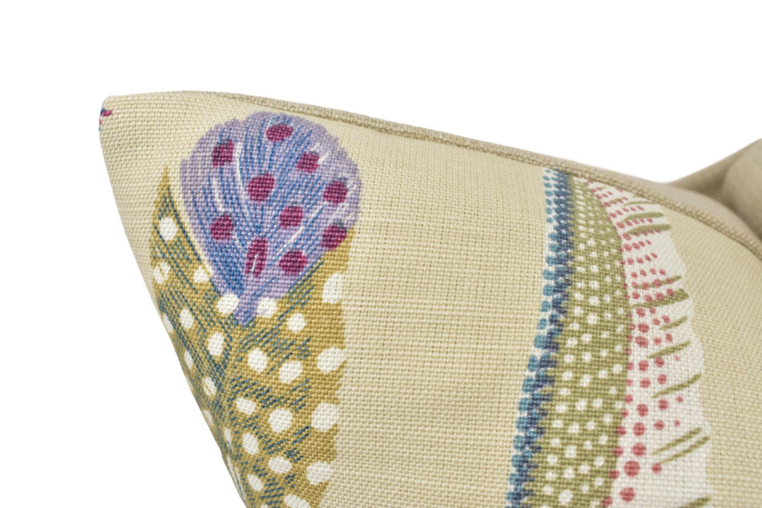 Sanderson - Lismore - Mulberry / Fig - Elegant Partridge Feather Designer Cushion - Geometric Colourful Throw Pillow - Purple Beige Pillow.