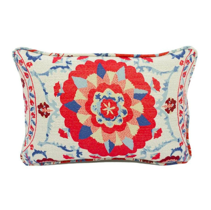 Sanderson - Anthos - Indigo / Red - Woven Jacquard Uzbekistani Suzani Inspired Designer Cushion Cover - Luxury Throw Pillow - Handmade Home.