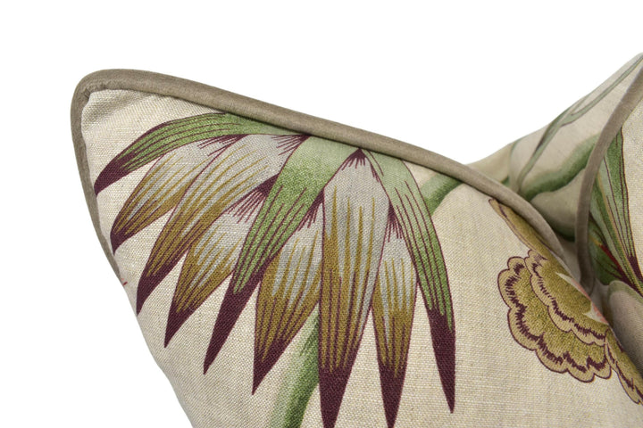 Anna French x Thibaut - Cleo - Red / Gold on Flax - 1920's Exotic Stylized Blooming Floral Designer Cushion Cover - Luxury Throw Pillow.
