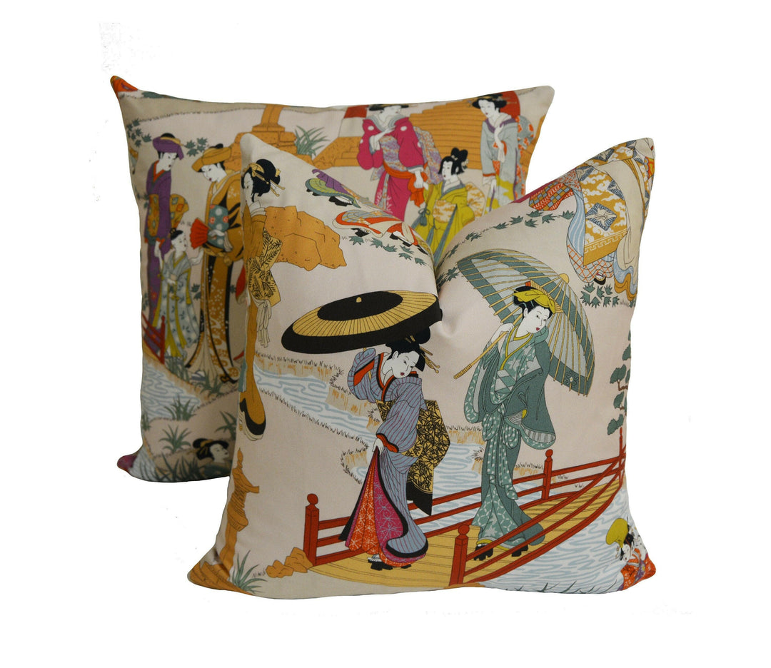 Manuel Canovas - Geishas - Fuchsia - Intricate Japanese Garden Designer Cushion Cover - Handmade Throw Pillow - Designer Home Decor.