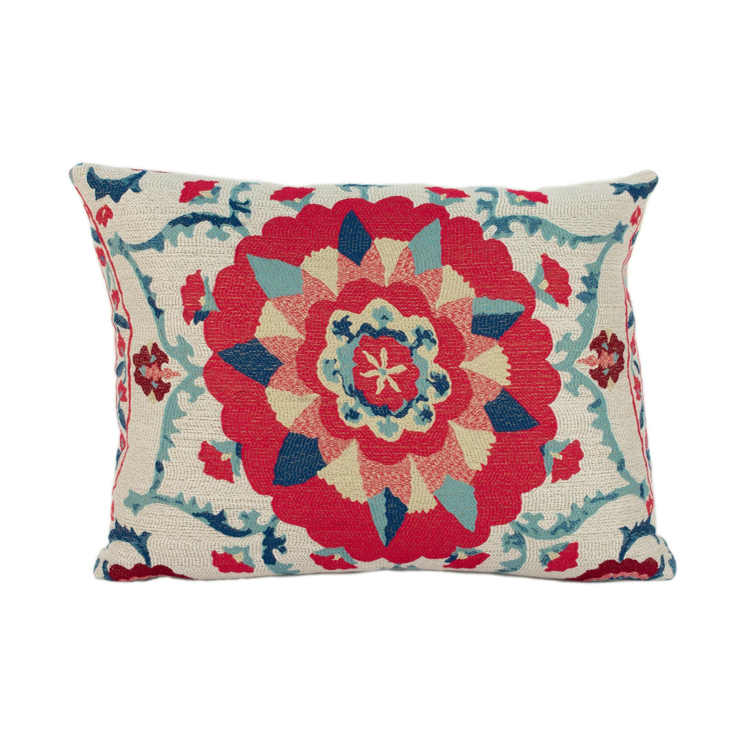 Sanderson - Anthos - Indigo / Red - Woven Jacquard Uzbekistani Suzani Inspired Designer Cushion Cover - Luxury Throw Pillow - Handmade Home.