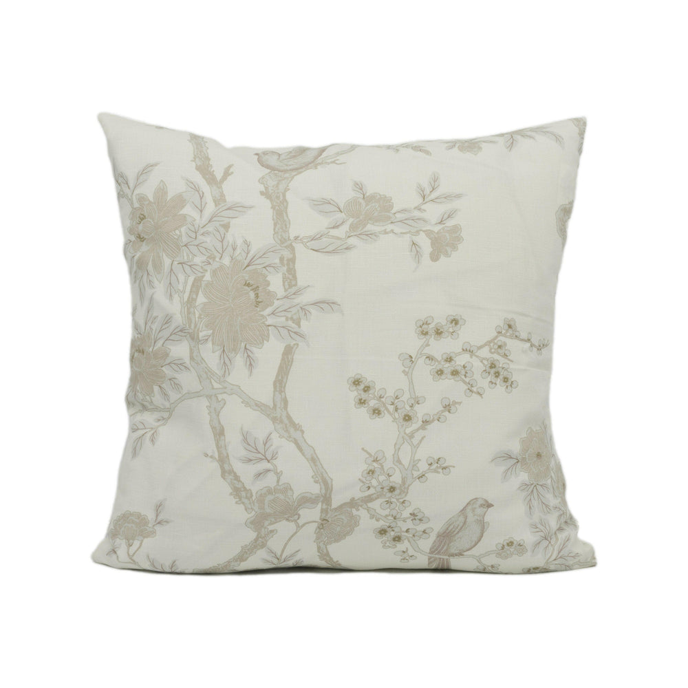 Ralph Lauren - Marlowe Floral Silk - Silver - Chic Tree Foliage and Birds Cushion Cover - Handmade Throw Pillow - Designer Home Décor.