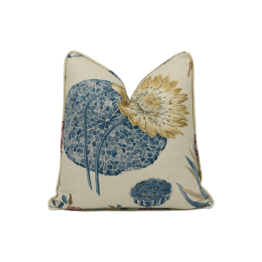 Sanderson - Lily Bank - Ruby / Indigo - Gorgeous Botanical Floral Self Piped Cushion Cover - Handmade Throw Pillow - Designer Home Décor.