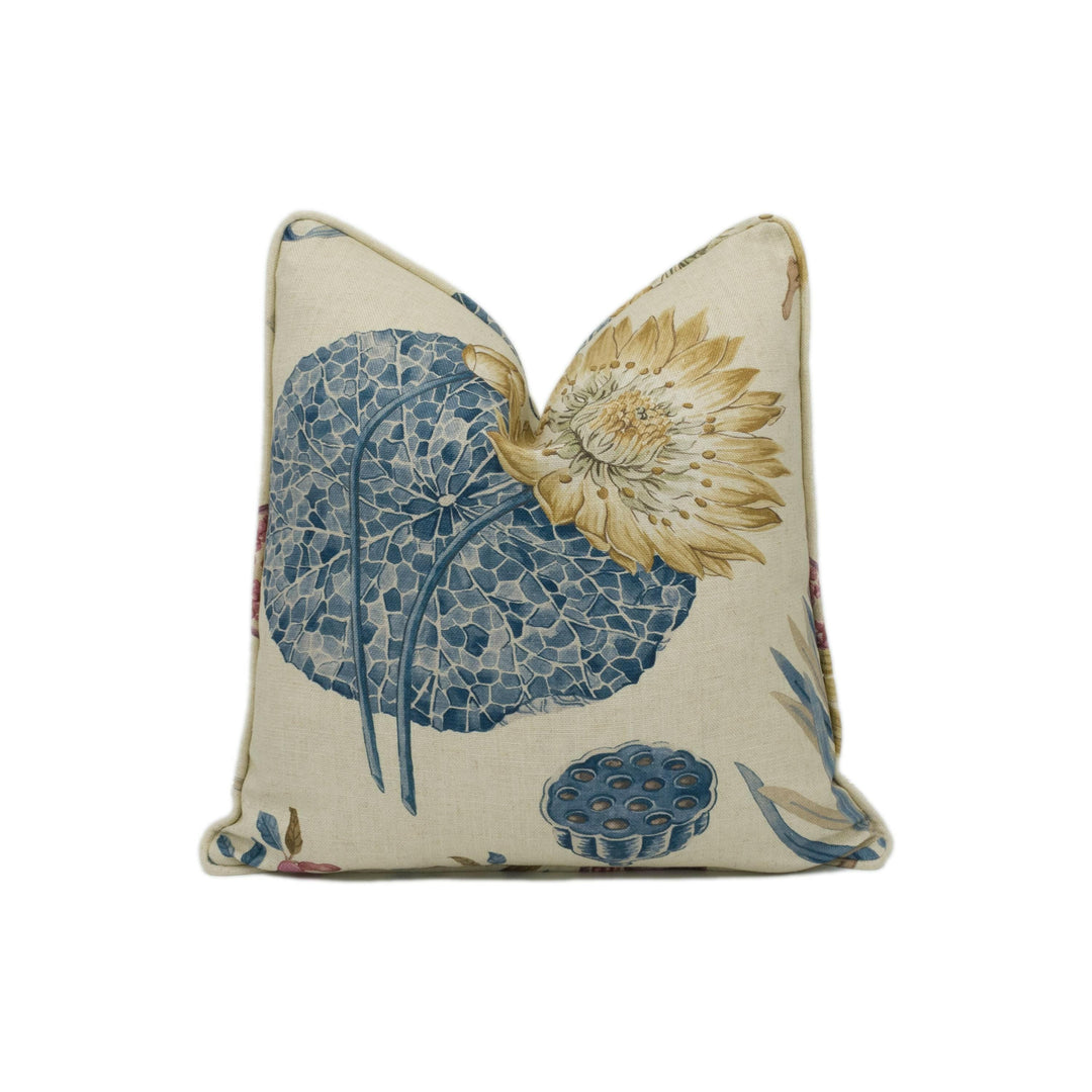 Sanderson - Lily Bank - Ruby / Indigo - Gorgeous Botanical Floral Self Piped Cushion Cover - Handmade Throw Pillow - Designer Home Décor.