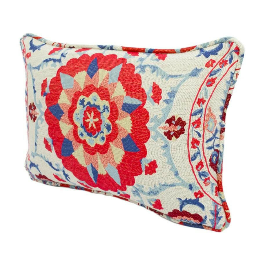 Sanderson - Anthos - Indigo / Red - Woven Jacquard Uzbekistani Suzani Inspired Designer Cushion Cover - Luxury Throw Pillow - Handmade Home.
