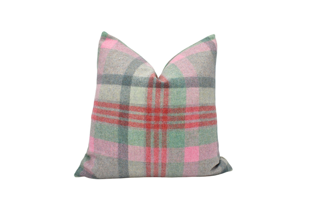 Abraham Moon - Melbourne - Aqua / Flamingo -  100% Wool Cushion Cover - Designer Plaid Pillow Cover - Handmade Custom Abraham Moon Pillow.