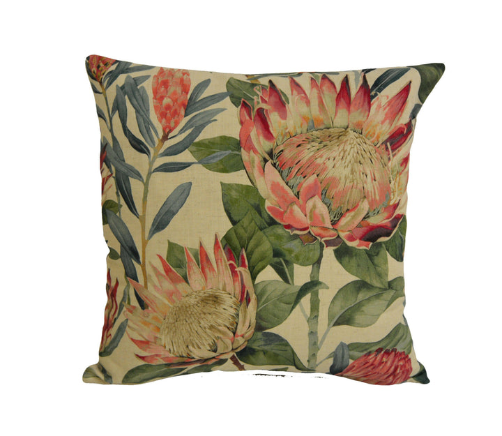 Sanderson - King Protea - Rhodera - Bold Exotic Watercolour Floral Designer Cushion Cover - Luxury Throw Pillow - Handmade Home Decor.