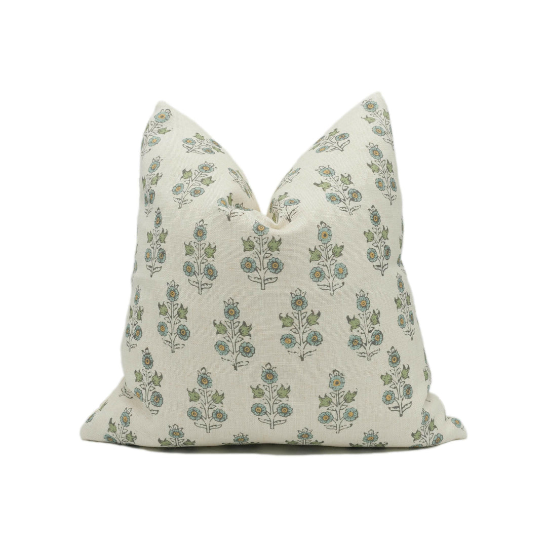 GP & J Baker - Poppy Sprig - Aqua - Versatile Indian Inspired Small Scale Floral Designer Cushion Cover - Luxury Throw Pillow Handmade Home.