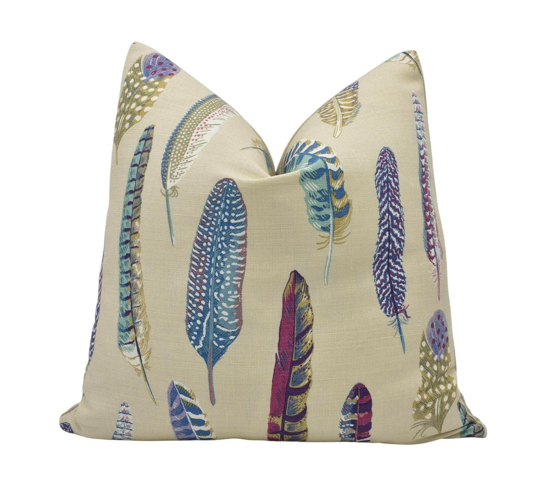 Sanderson - Lismore - Mulberry / Fig - Elegant Partridge Feather Designer Cushion - Geometric Colourful Throw Pillow - Purple Beige Pillow.