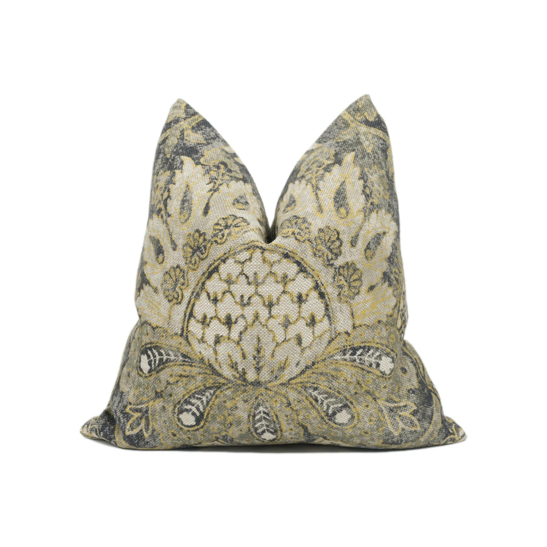 Zoffany - Pomegranate Print - Gargoyle / Bone Black - Handsome Worn Damask Cushion Cover - Handmade Throw Pillow - Designer Home Décor.