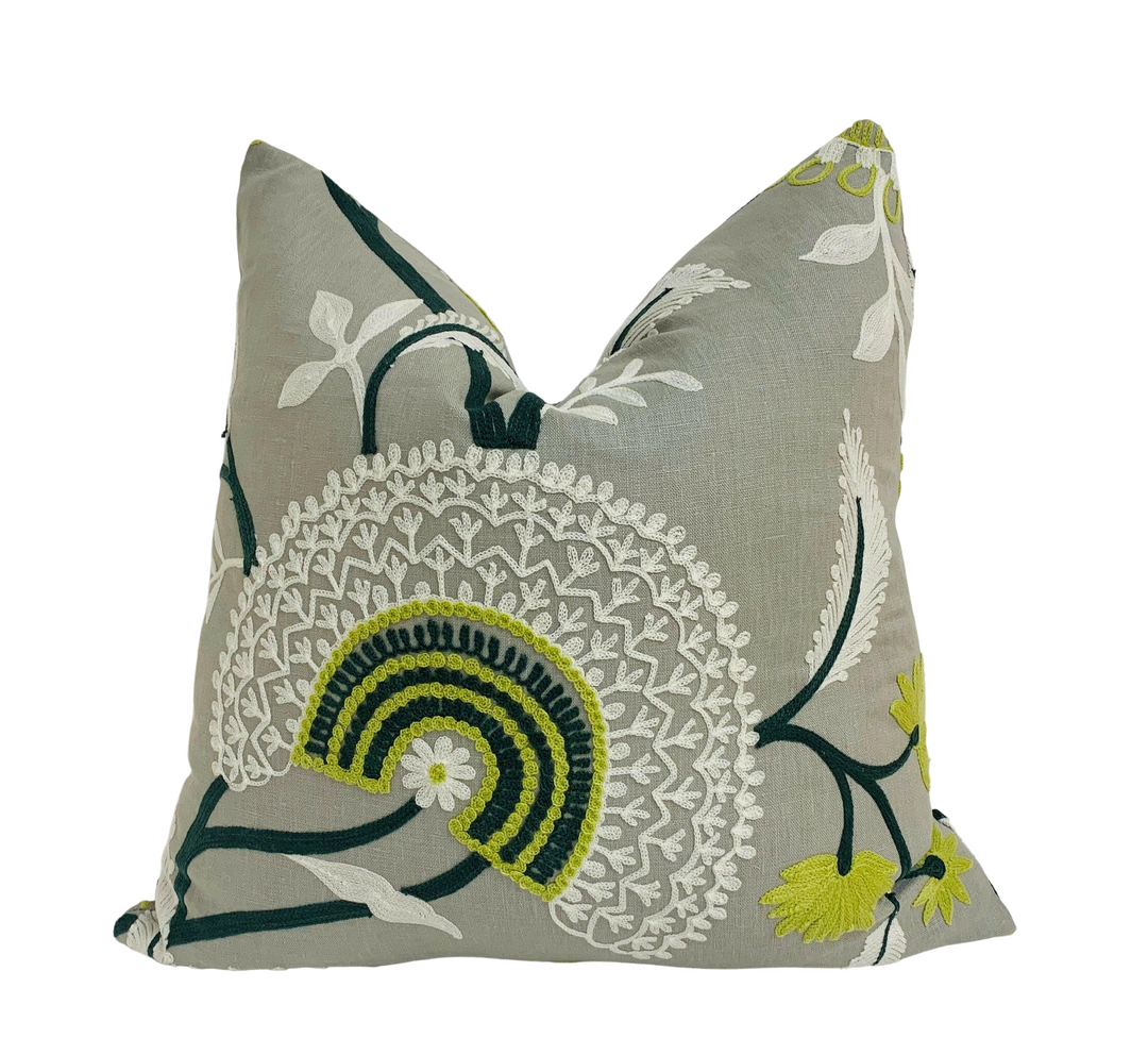 Sanderson - Hakimi - Ash Grey - Embroidered Cushion Cover Throw Pillow Designer Home Decor.