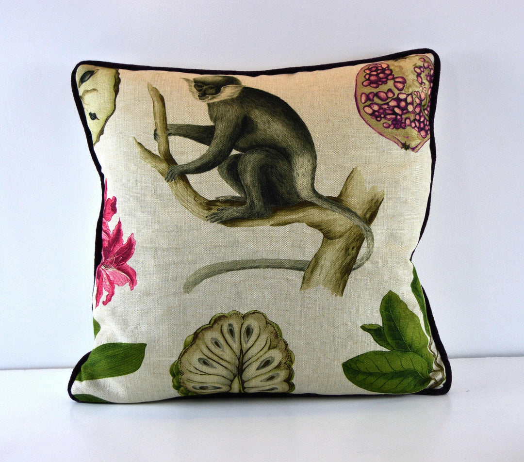 Sanderson - Capuchins - Boysenberry - Cushion Cover Contrast Piped Throw Pillow Designer Home Decor.