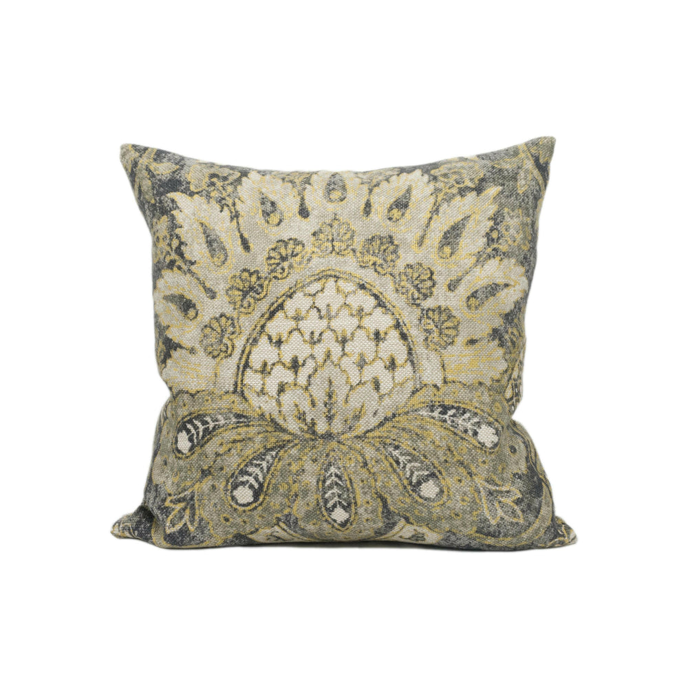 Zoffany - Pomegranate Print - Gargoyle / Bone Black - Handsome Worn Damask Cushion Cover - Handmade Throw Pillow - Designer Home Décor.