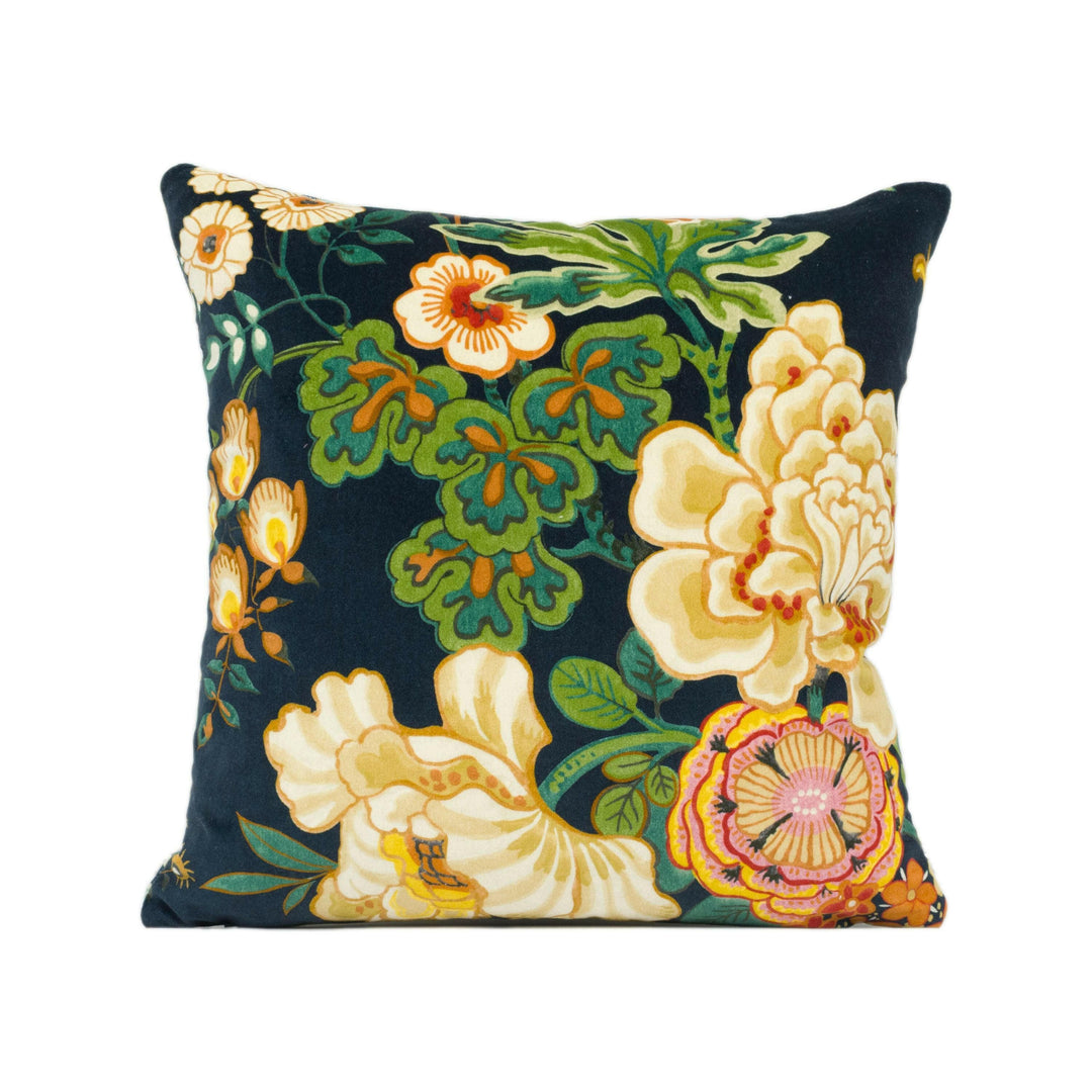 Sanderson - Emperor Peony Velvet - Midnight / Apricot - Plush Floral Velvet Cushion Cover - Chic Designer Pillow Cover - Blue Orange Cushion.