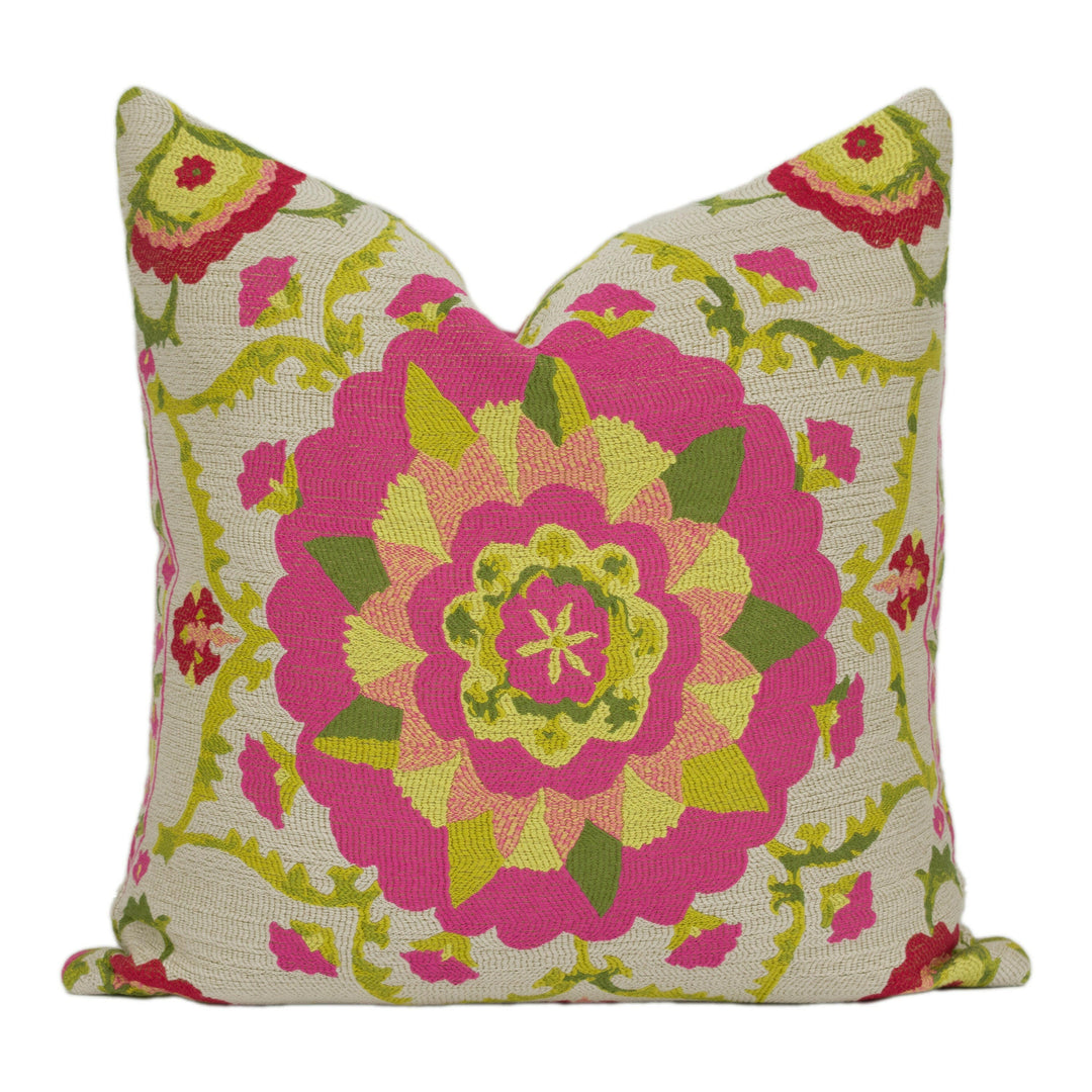 Sanderson - Anthos - Cerise / Lime - Stunning Woven Suzani Inspired Cushion Cover - Handmade Throw Pillow - Designer Home Décor.